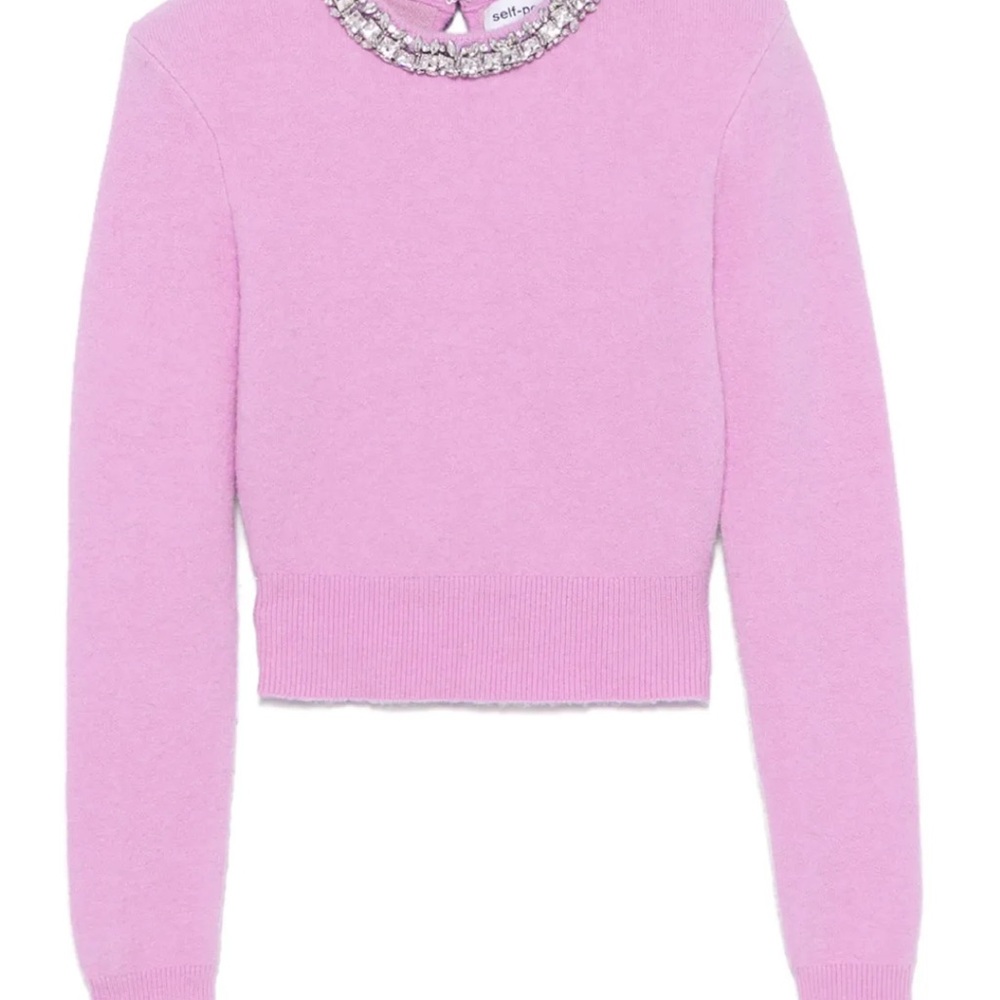 SELF-PORTRAIT - Pink Sweater with Crystal Embellished Collar - NWT - Medium